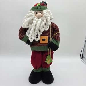 Plush Santa Claus Christmas Figurine Standing Decor Holiday Doll Red Green Beard